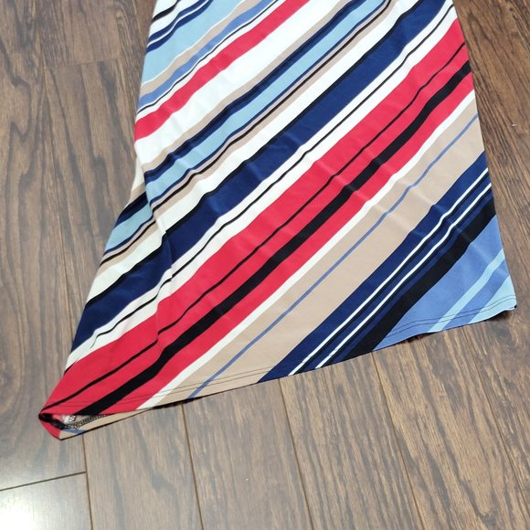 BCBGMaxazria One Shoulder Midi Dress Multicolor Striped Asymmetrical Hem S - Picture 4 of 10